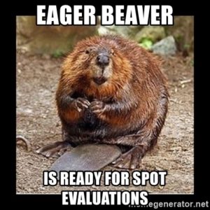 Meme showing a beaver with the caption, Eager Beaver is ready for SPOT evaluations